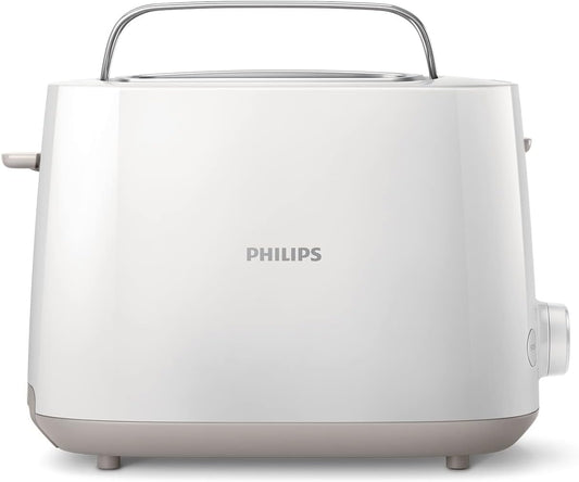 PHILIPS Toster - 2 duże regulowane otwory, 8 poziomów opiekania, Funkcja podgrzewania i rozmrażania, Wyjmowana tacka na okruszki, Kompaktowa konstrukcja, Biały (HD2581/00)