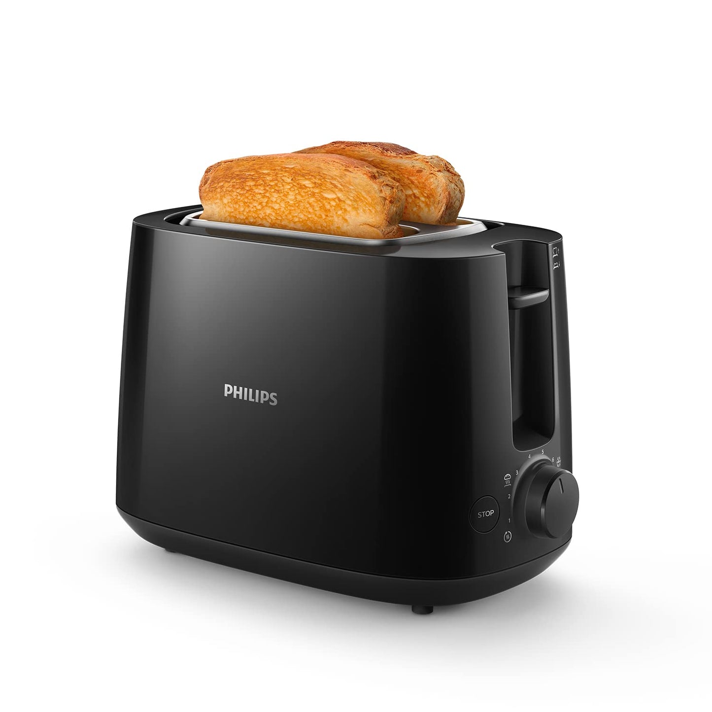 PHILIPS Toster - 2 duże regulowane otwory, 8 poziomów opiekania, Funkcja podgrzewania i rozmrażania, Wyjmowana tacka na okruszki, Kompaktowa konstrukcja, Biały (HD2581/00)
