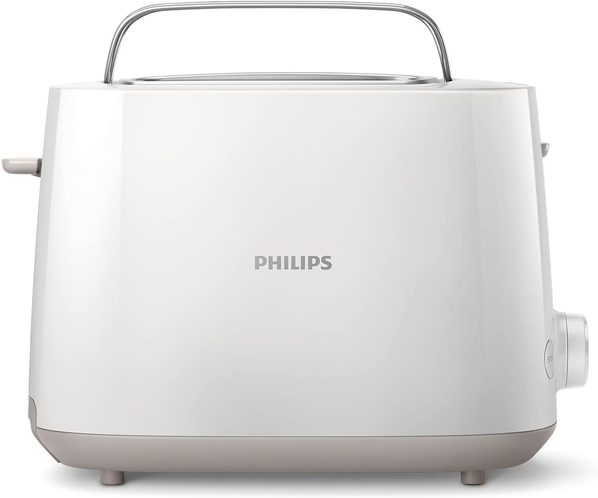 PHILIPS Toster - 2 duże regulowane otwory, 8 poziomów opiekania, Funkcja podgrzewania i rozmrażania, Wyjmowana tacka na okruszki, Kompaktowa konstrukcja, Biały (HD2581/00)