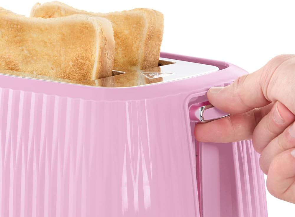 Russell Hobbs Toster na 2 kromki (6 poziomów opiekania, funkcja High-Lift, funkcja rozmrożenia, podgrzewania i anulowania, tacka okruchy, teksturowana powierzchnia zewnętrzna, malinowy) Eden 27372-56