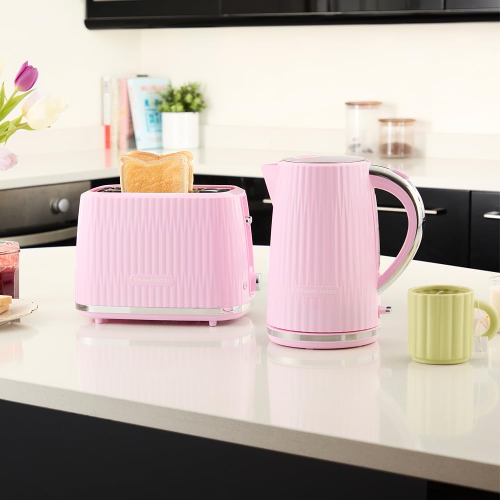 Russell Hobbs Toster na 2 kromki (6 poziomów opiekania, funkcja High-Lift, funkcja rozmrożenia, podgrzewania i anulowania, tacka okruchy, teksturowana powierzchnia zewnętrzna, malinowy) Eden 27372-56