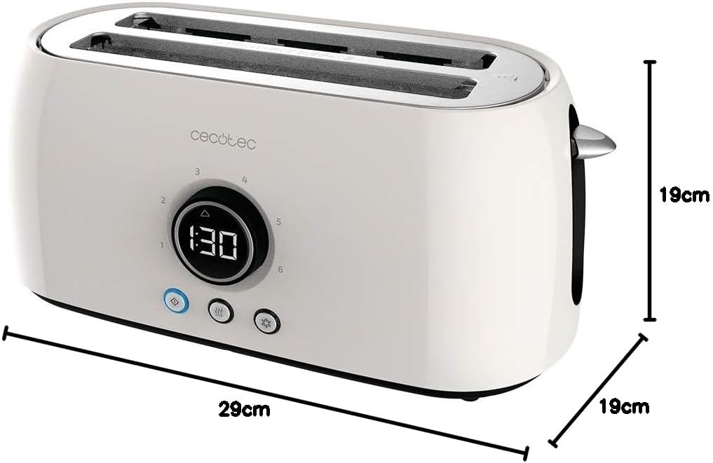 Cecotec ClassicToast 15000 Beige ExtraDouble cyfrowy toster z 2 bardzo szerokimi, długimi otworami