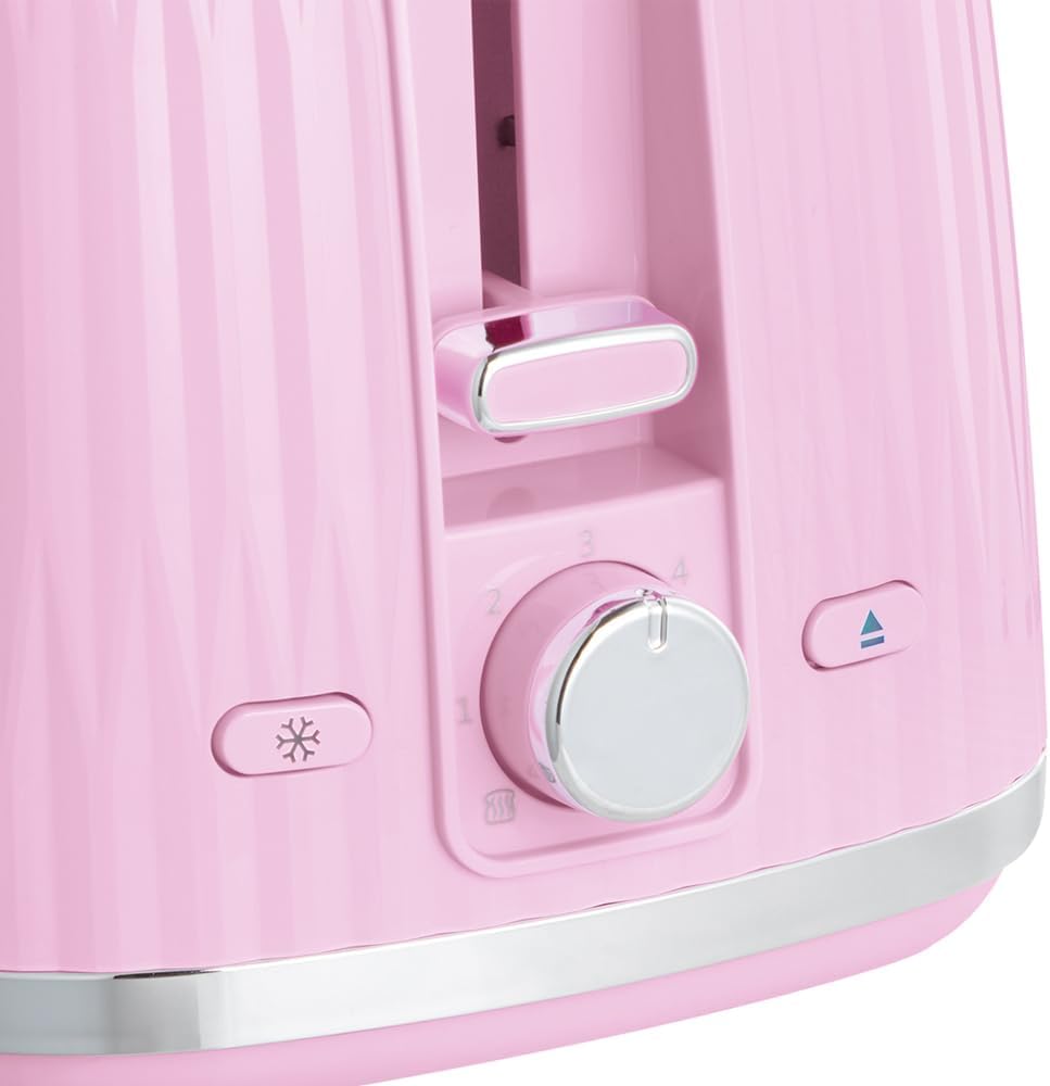 Russell Hobbs Toster na 2 kromki (6 poziomów opiekania, funkcja High-Lift, funkcja rozmrożenia, podgrzewania i anulowania, tacka okruchy, teksturowana powierzchnia zewnętrzna, malinowy) Eden 27372-56