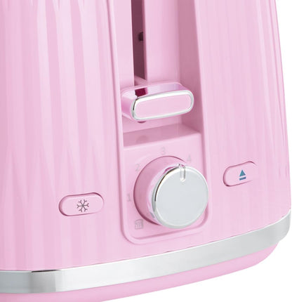 Russell Hobbs Toster na 2 kromki (6 poziomów opiekania, funkcja High-Lift, funkcja rozmrożenia, podgrzewania i anulowania, tacka okruchy, teksturowana powierzchnia zewnętrzna, malinowy) Eden 27372-56