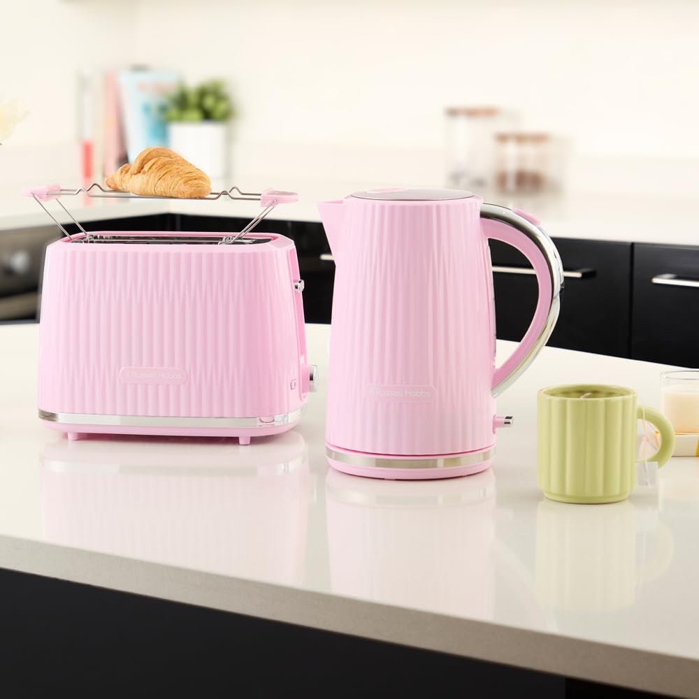 Russell Hobbs Toster na 2 kromki (6 poziomów opiekania, funkcja High-Lift, funkcja rozmrożenia, podgrzewania i anulowania, tacka okruchy, teksturowana powierzchnia zewnętrzna, malinowy) Eden 27372-56