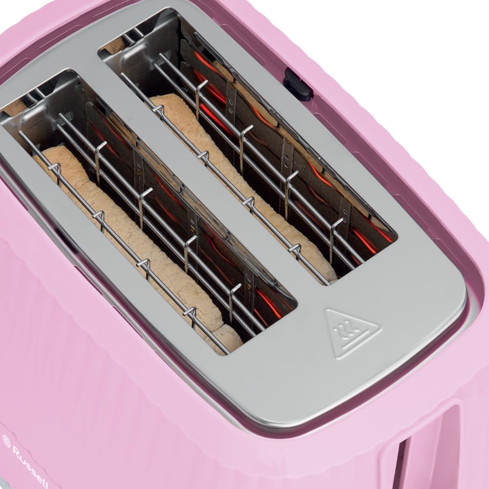 Russell Hobbs Toster na 2 kromki (6 poziomów opiekania, funkcja High-Lift, funkcja rozmrożenia, podgrzewania i anulowania, tacka okruchy, teksturowana powierzchnia zewnętrzna, malinowy) Eden 27372-56