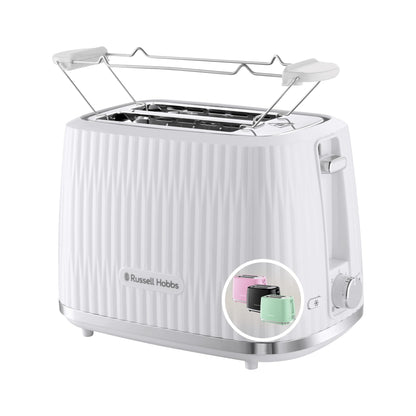 Russell Hobbs Toster na 2 kromki (6 poziomów opiekania, funkcja High-Lift, funkcja rozmrożenia, podgrzewania i anulowania, tacka okruchy, teksturowana powierzchnia zewnętrzna, malinowy) Eden 27372-56
