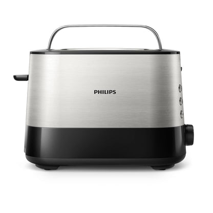 Philips Toster - 2 Otwory, 8 Poziomów opiekania, Ruszt do bułek, Funkcja podgrzewania i rozmrażania, Wysoki podnośnik, Automatyczne wyłączanie, Wyjmowana tacka na okruszki, Czarny (HD2581/90)