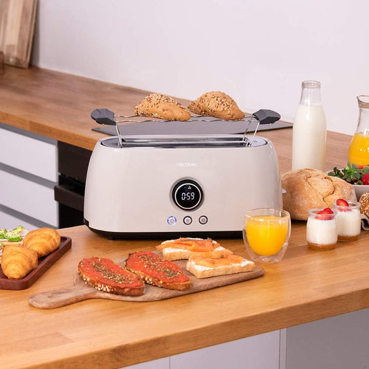 Cecotec ClassicToast 15000 Beige ExtraDouble cyfrowy toster z 2 bardzo szerokimi, długimi otworami