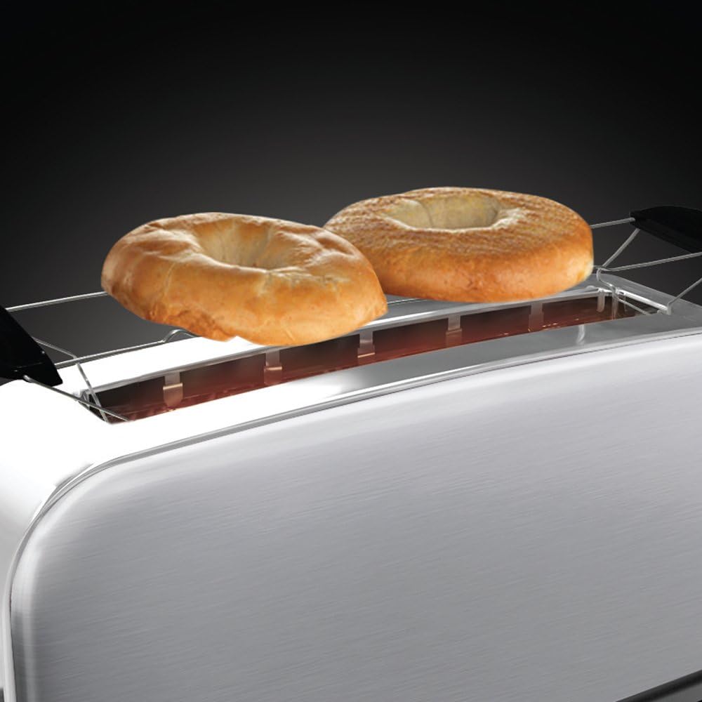 Russell Hobbs toster, 2 kromki, szerokie otwory, szybkie opiekanie, funkcja rozmrażania, funkcja podnoszenia tostów, tacka na okruchy i ruszt na bułki, moc 1000W, stal nierdzewna, Adventure 21396-56