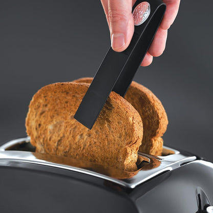 Russell Hobbs toster, regulacja pieczenia, szerokie otwory, funkcja rozmrażania, funkcja podnoszenia tostów, tacka na okruchy i ruszt na bułki, szczypce w zestawie, czarny, moc 850W, Textures 22601-56