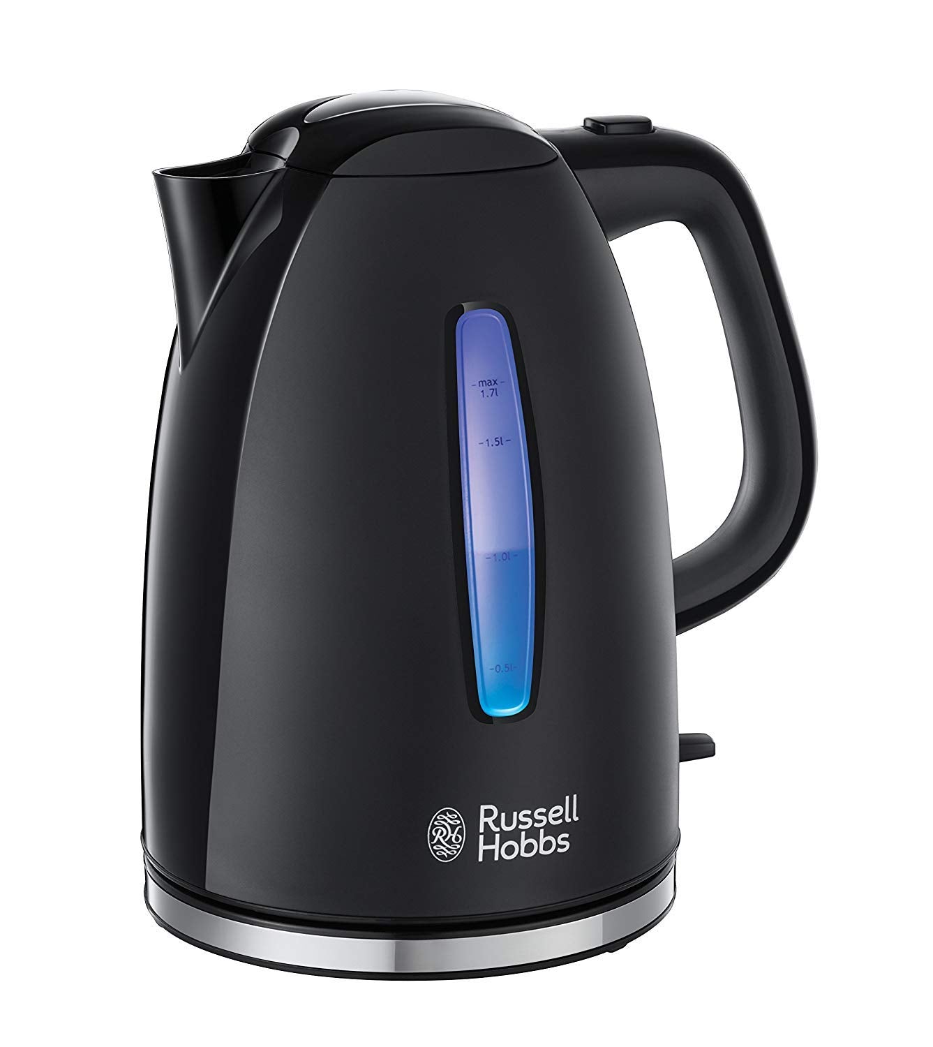 Russell Hobbs toster, regulacja pieczenia, szerokie otwory, funkcja rozmrażania, funkcja podnoszenia tostów, tacka na okruchy i ruszt na bułki, szczypce w zestawie, czarny, moc 850W, Textures 22601-56