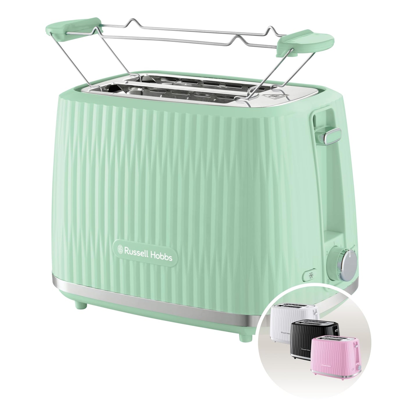 Russell Hobbs Toster na 2 kromki (6 poziomów opiekania, funkcja High-Lift, funkcja rozmrożenia, podgrzewania i anulowania, tacka okruchy, teksturowana powierzchnia zewnętrzna, malinowy) Eden 27372-56