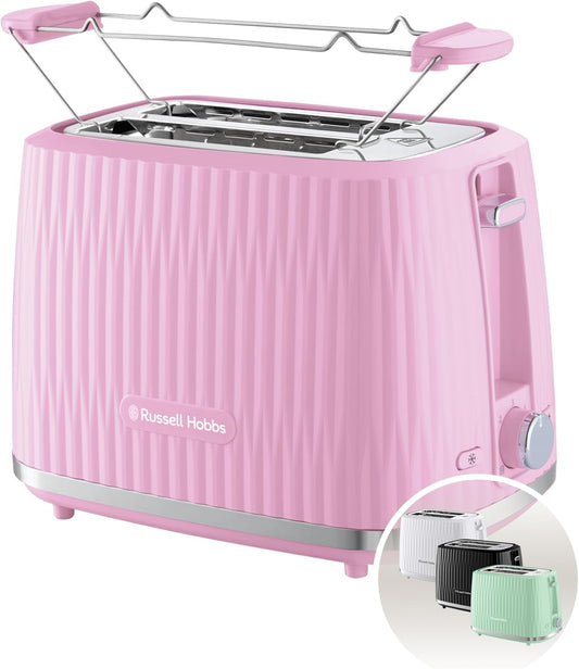 Russell Hobbs Toster na 2 kromki (6 poziomów opiekania, funkcja High-Lift, funkcja rozmrożenia, podgrzewania i anulowania, tacka okruchy, teksturowana powierzchnia zewnętrzna, malinowy) Eden 27372-56