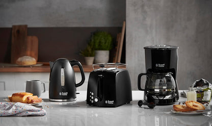 Russell Hobbs toster, regulacja pieczenia, szerokie otwory, funkcja rozmrażania, funkcja podnoszenia tostów, tacka na okruchy i ruszt na bułki, szczypce w zestawie, czarny, moc 850W, Textures 22601-56