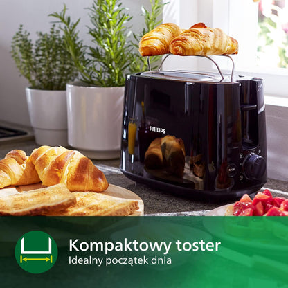 Philips Toster - 2 Otwory, 8 Poziomów opiekania, Ruszt do bułek, Funkcja podgrzewania i rozmrażania, Wysoki podnośnik, Automatyczne wyłączanie, Wyjmowana tacka na okruszki, Czarny (HD2581/90)