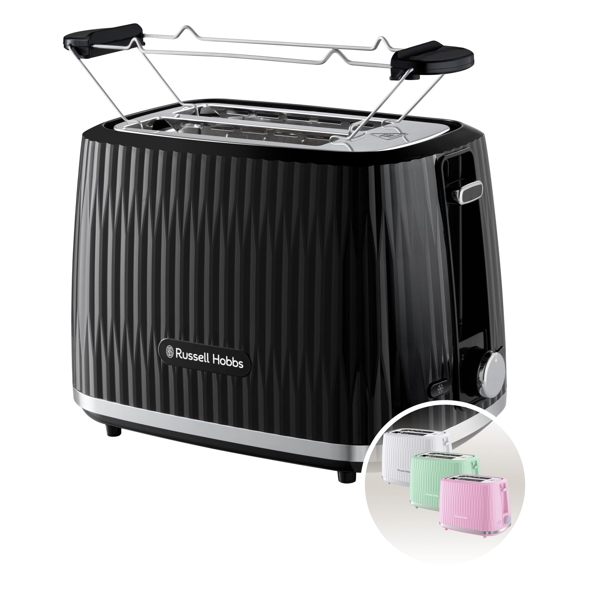 Russell Hobbs Toster na 2 kromki (6 poziomów opiekania, funkcja High-Lift, funkcja rozmrożenia, podgrzewania i anulowania, tacka okruchy, teksturowana powierzchnia zewnętrzna, malinowy) Eden 27372-56