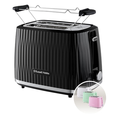 Russell Hobbs Toster na 2 kromki (6 poziomów opiekania, funkcja High-Lift, funkcja rozmrożenia, podgrzewania i anulowania, tacka okruchy, teksturowana powierzchnia zewnętrzna, malinowy) Eden 27372-56